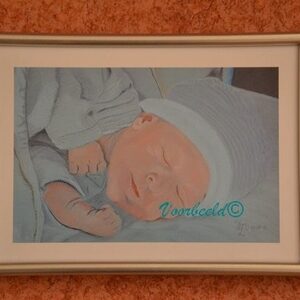 Print Pasteltekening YML "Baby Benter" in lijst 13x18 wit