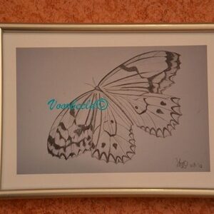 Print houtskooltekening YML 08-12 "Vlinder" in lijst 13x18cm
